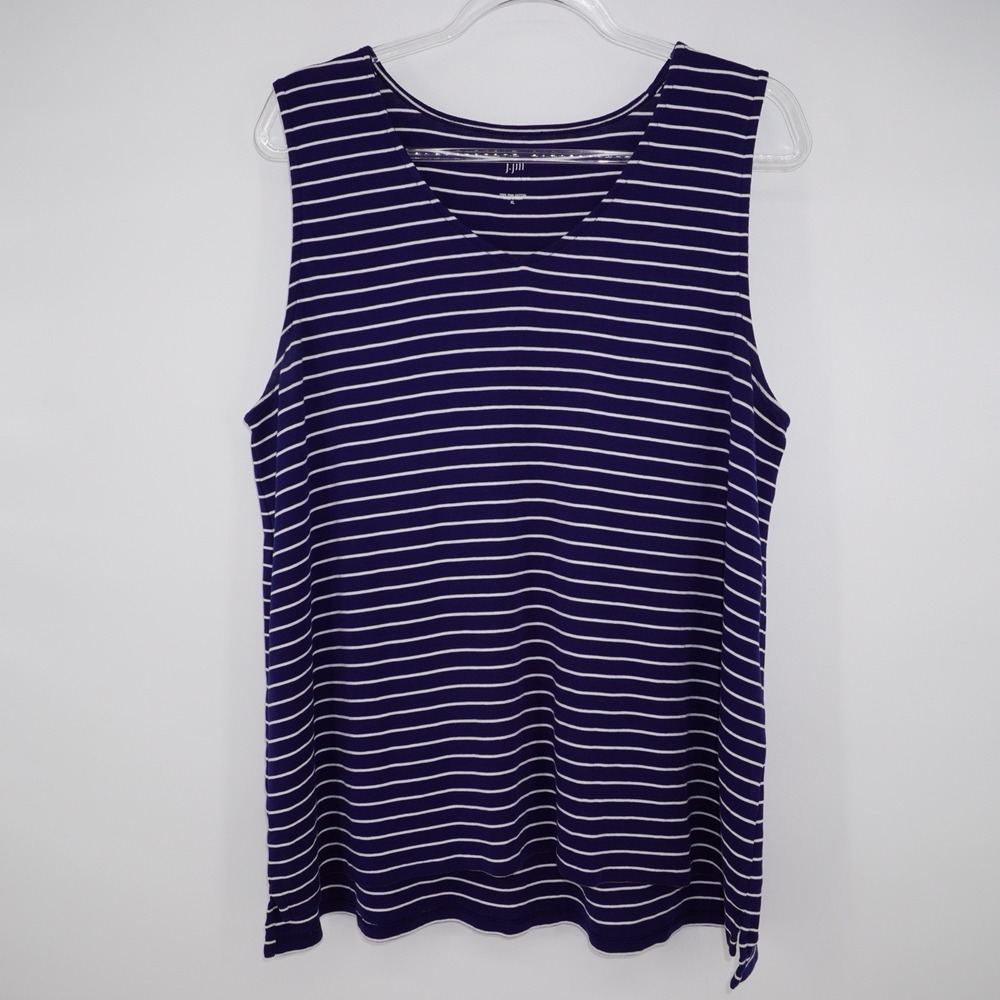 J Jill Tank Top Womens Pima Cotton Navy White striped XL Preppy Coastal Nautical